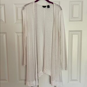 Tahari white, long, linen Cardigan women’s size large